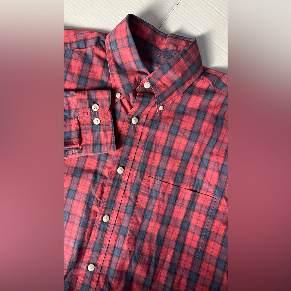 Orvis Mens Surfwashed Long Sleeve Button Up Shirt M Medium Red‎ Multicolor Plaid